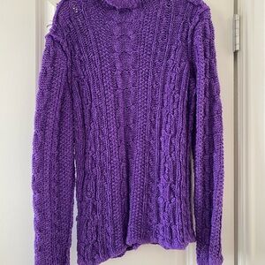 Ralph Lauren Purple Cable-Knit Turtleneck Sweater